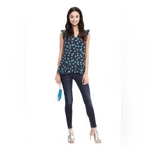 Banana Republic Floral V-Neck Ruffle Tank Top Blouse XS